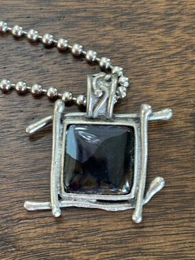 Square Black Stone Pendant Necklace